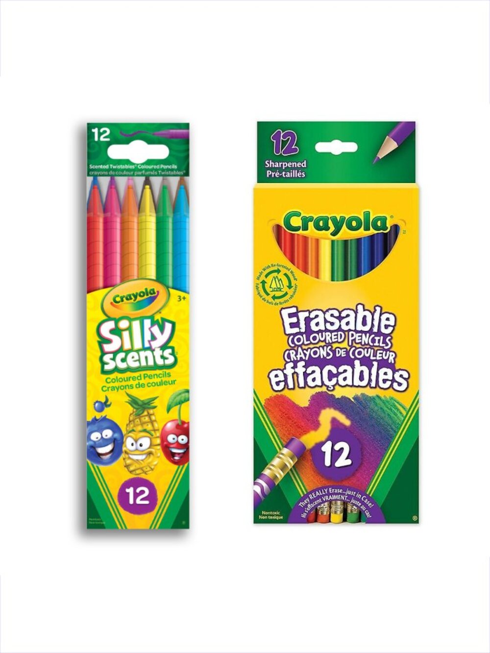 Set of 2 Crayola Erasable Colored Pencils & Silly Scents Twistables Pencils New